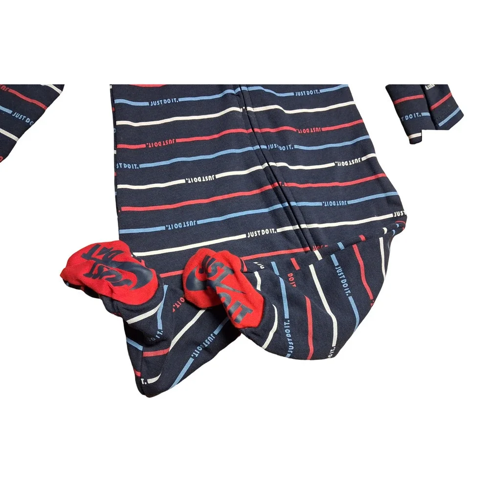 Nike Baby Boys Footed Coverall 3 Months Obsidian Stripe Zip Long Sleeve New